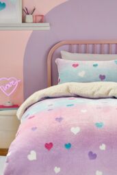 Bedlam 'Cosy Ombre Heart' Plush & Sherpa Reverse Duvet Cover Set - Size: Single - thumbnail 2