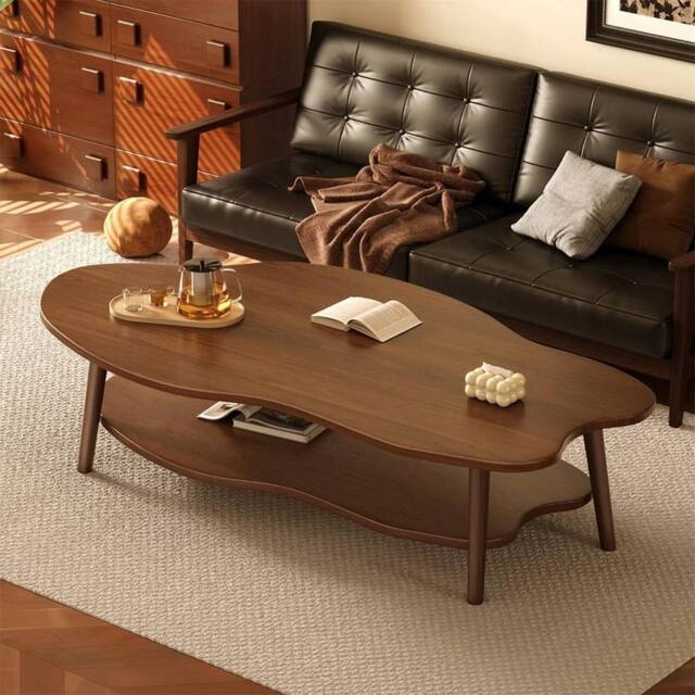 Ventryn 2 Layer Coffee Table with Storage Shelf Modern Living Room Desk in Brown - image 1