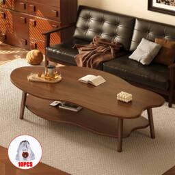 Ventryn 2 Layer Coffee Table with Storage Shelf Modern Living Room Desk in Brown - thumbnail 3