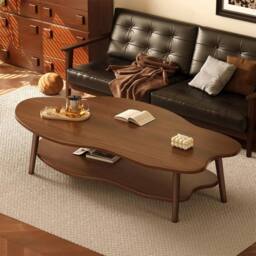 Ventryn 2 Layer Coffee Table with Storage Shelf Modern Living Room Desk in Brown - thumbnail 1