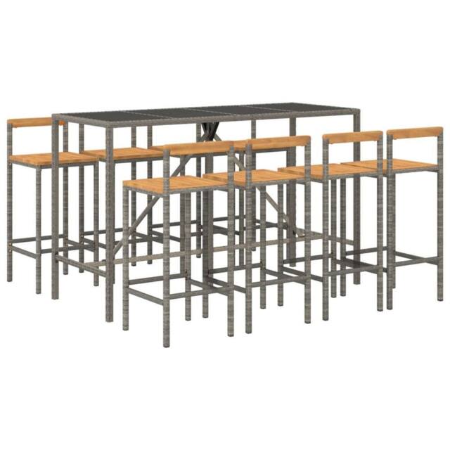 Berkfield Home Beautiful 9 Piece Garden Bar Set Grey Poly Rattan& Solid Wood Acacia - image 1