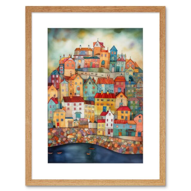 "Artery8 Wall Art Print Home By The Sea Folk Artwork Framed 9X7 Inch in Beige - Size: W7"" x H9""" - image 1