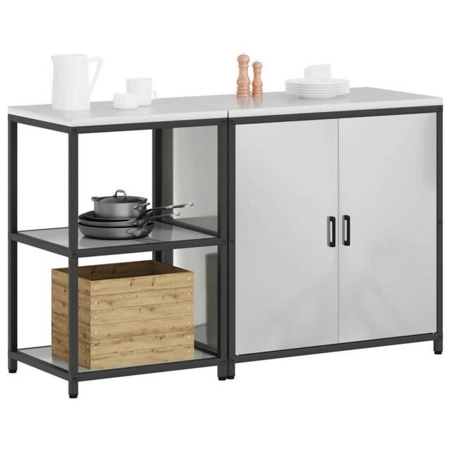 Berkfield Home Modern with Shelf with Storage with Door Adjustable 2 pcs Galvani in Silver - image 1