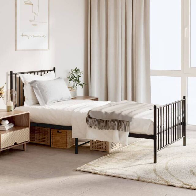 Berkfield Home Metal Bed Frame with Headboard & Footboard Black 90x190 cm Single - image 1