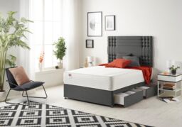 Somnior Flexby Sprung Memory Foam 2 Drawer Divan Bed with Upholstered Headboard Tweed Fabric in Charcoal - Size: Double - thumbnail 1