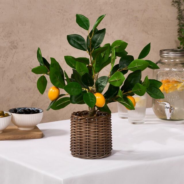 OHS Lemon Tree Artificial Plant Potted New Home Flat Decor Leaves Pot in Bright Yellow - image 1