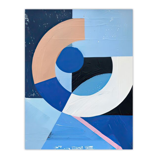 "Artery8 Blue Bauhaus Inspired Modern Artwork Painting Wall Art Print - Size: W12"" x H16""" - image 1