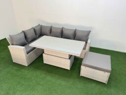 Fimous 7 Seat Garden Furniture Corner Sofa with Armchair Big Footstool in Light Grey - thumbnail 2