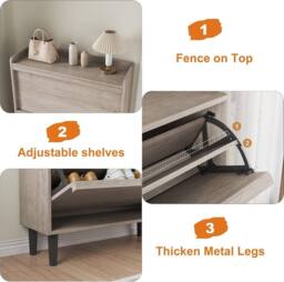 London Boutique Shoe Storage Cabinet w/ 2 Flip Drawer Modern Chest of Drawers Unit in Grey - thumbnail 6