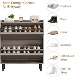 London Boutique Shoe Storage Cabinet w/ 2 Flip Drawer Modern Chest of Drawers Unit in Grey - thumbnail 3