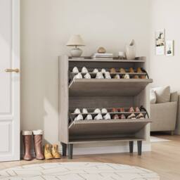 London Boutique Shoe Storage Cabinet w/ 2 Flip Drawer Modern Chest of Drawers Unit in Grey - thumbnail 1