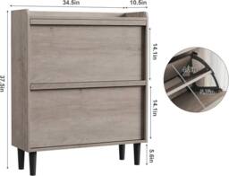 London Boutique Shoe Storage Cabinet w/ 2 Flip Drawer Modern Chest of Drawers Unit in Grey - thumbnail 2