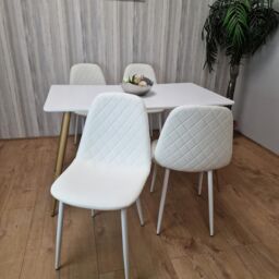 KOSY KOALA Modern Rectangle White Dining Table Set With 4 White Chairs Dining Room Furniture in Brown - thumbnail 3