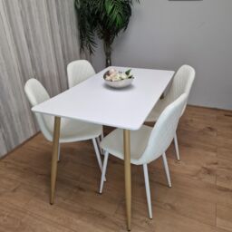KOSY KOALA Modern Rectangle White Dining Table Set With 4 White Chairs Dining Room Furniture in Brown - thumbnail 5