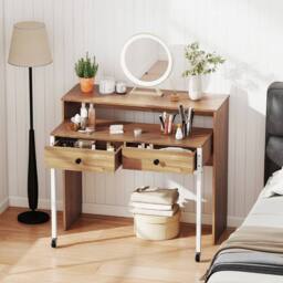 KORVIXA Home Office Desk Extendable Computer Desk in Brown - Size: 100 cm - thumbnail 4