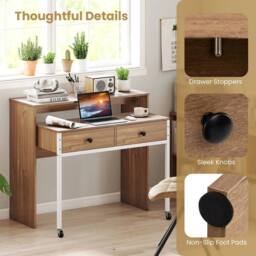 KORVIXA Home Office Desk Extendable Computer Desk in Brown - Size: 100 cm - thumbnail 5