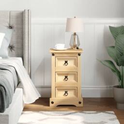 Berkfield Home Beautiful Bedside Cabinet Corona 35x32.5x58 cm Solid Wood Pine in Light Tan - thumbnail 1