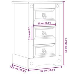 Berkfield Home Beautiful Bedside Cabinet Corona 35x32.5x58 cm Solid Wood Pine in Light Tan - thumbnail 9
