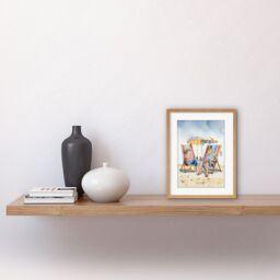 "Artery8 Wall Art Print Elderly Couple Enjoying A Summer Beach Day Watercolour Artwork Framed 9X7 Inch in Beige - Size: W7"" x H9""" - thumbnail 2