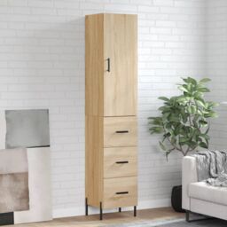 Berkfield Home Highboard Sonoma Oak 34.5x34x180 cm Engineered Wood in Brown - thumbnail 1
