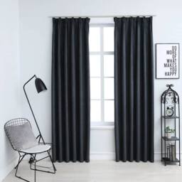 Berkfield Home Elegant Blackout Curtains with Hooks 2 pcs Anthracite 140x175 cm in Charcoal - thumbnail 2