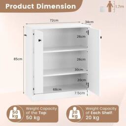 KORVIXA Modern Accent Cabinet Kitchen 2-Door Storage Cabinet in White - Size: 100 cm x 100 cm - thumbnail 2