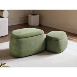 Solace+Co Zuri Storage Pouffe Set Green Fabric - thumbnail 1