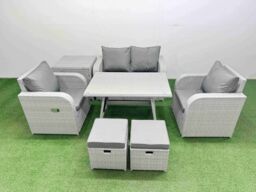 Fimous Light Grey PE Rattan Garden Furniture Set Reclining Chair LSide Table - thumbnail 1