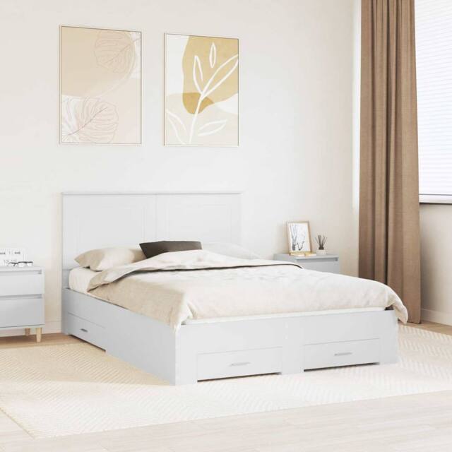 Berkfield Home Bed Frame with Headboard White 140 x 200 cm Engineered Wood - image 1