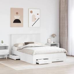 Berkfield Home Bed Frame with Headboard White 140 x 200 cm Engineered Wood - thumbnail 3