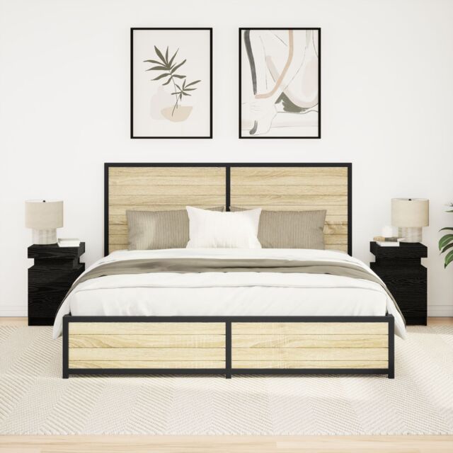 Berkfield Home Bedside Cabinet with LED Lights 2 pcs Black Oak 35x39x55 cm - Size: 35 x 39 x 55 cm - image 1