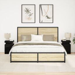 Berkfield Home Bedside Cabinet with LED Lights 2 pcs Black Oak 35x39x55 cm - Size: 35 x 39 x 55 cm - thumbnail 1
