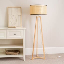 ValueLights Lottie Natural Wood Tripod Floor Lamp with Natural Cane Drum Shade - thumbnail 3
