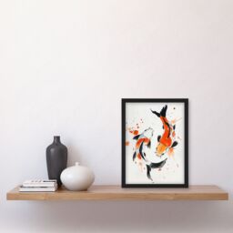 Artery8 Two Koi Carp Fish Orange Black Watercolour Framed Wall Art - Size: A4 - thumbnail 4