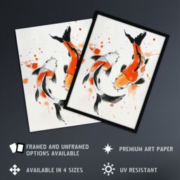 Artery8 Two Koi Carp Fish Orange Black Watercolour Framed Wall Art - Size: A4 - thumbnail 2