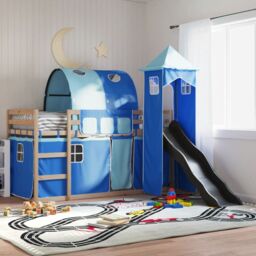 Berkfield Home Bunk Bed without Mattress with Slide & Curtains Blue 80x200 cm