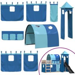 Berkfield Home Bunk Bed without Mattress with Slide & Curtains Blue 80x200 cm - thumbnail 5