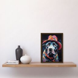 Artery8 Pit Bull Terrier Dog Red Cowboy Hat Portrait Artwork Framed Wall Art Print A4 in Brown - thumbnail 2