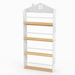Costway House-Shaped Kids Bookshelf 4-Tier Wooden Display Rack w/Metal Bar in White - thumbnail 3