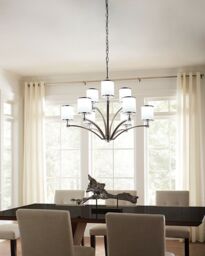 Loops 9 Bulb Chandelier Hanging Pendant LIght Satin Nickel/Chrome LED E27 60W Bulb in Metallics - thumbnail 2