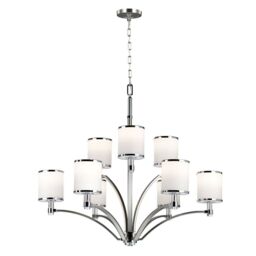 Loops 9 Bulb Chandelier Hanging Pendant LIght Satin Nickel/Chrome LED E27 60W Bulb in Metallics