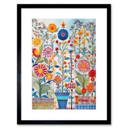 "Artery8 Wall Art Print Garden Flowers Folk Art Watercolour Painting Artwork Framed 9X7 Inch in Black - Size: W7"" x H9""" - thumbnail 1