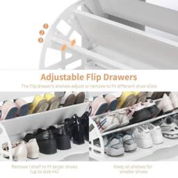FLAVORA Wooden Shoe Bench with Cushion & Flip Drawer in White - Size: 500mm - thumbnail 6