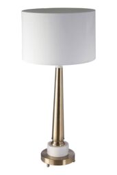 Orsina Classic Table Lamp With Antique Brass Tapered Stand, White Marble Base & Linen Shade, Elegant Iron Lighting in Gold - thumbnail 3