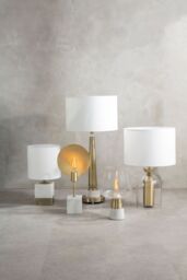 Orsina Classic Table Lamp With Antique Brass Tapered Stand, White Marble Base & Linen Shade, Elegant Iron Lighting in Gold - thumbnail 2
