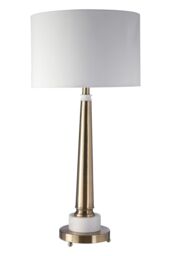 Orsina Classic Table Lamp With Antique Brass Tapered Stand, White Marble Base & Linen Shade, Elegant Iron Lighting in Gold - thumbnail 5