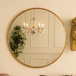 Melody Maison Large Round Gold Framed Wall Mirror 80cm X 80cm - Size: 80 cm X 80 cm - thumbnail 2