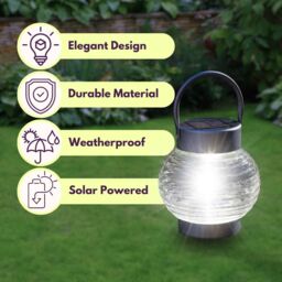 Marco Paul Silver Stainless Steel Round Solar Powered Lantern 17cm in Metallic Silver - thumbnail 5