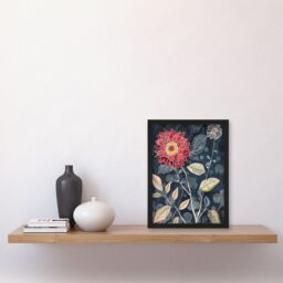 "Artery8 Stylised Dahlia Bloom Dark Floral Artwork Framed Art Print in Blue - Size: W12"" x H16""" - thumbnail 4