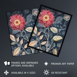 "Artery8 Stylised Dahlia Bloom Dark Floral Artwork Framed Art Print in Blue - Size: W12"" x H16""" - thumbnail 2